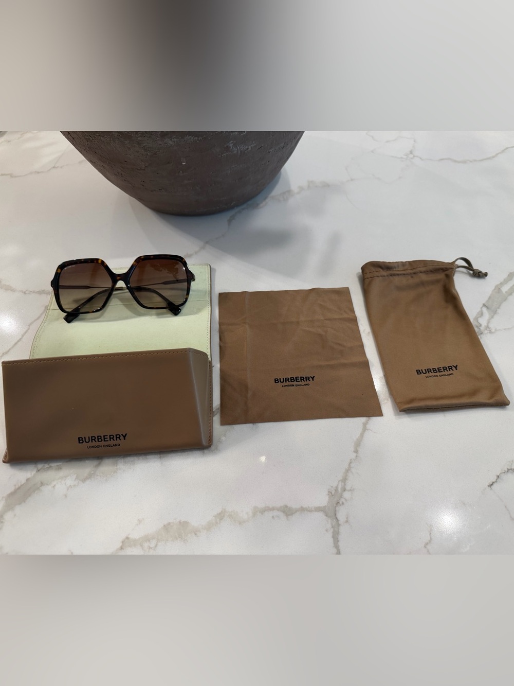Burberry Brown Sunglasses Case, Pouch & Branded Cleaning Cloth Set